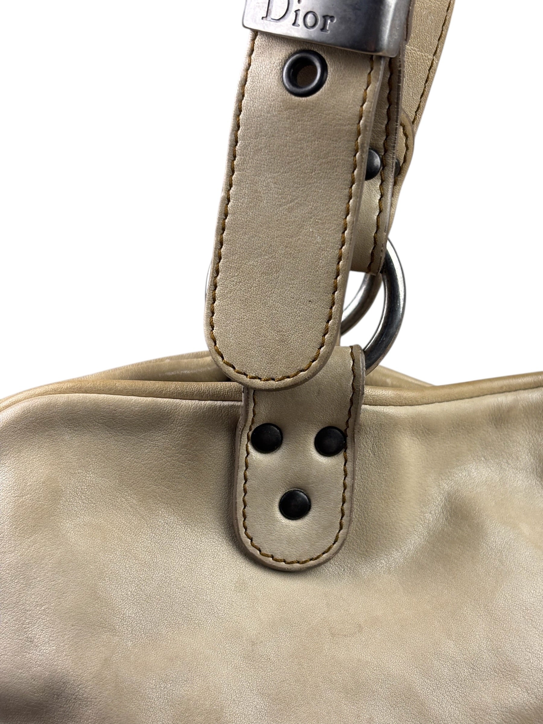 Christian Dior Beige Large Gaucho Double Saddle Shoulder Bag