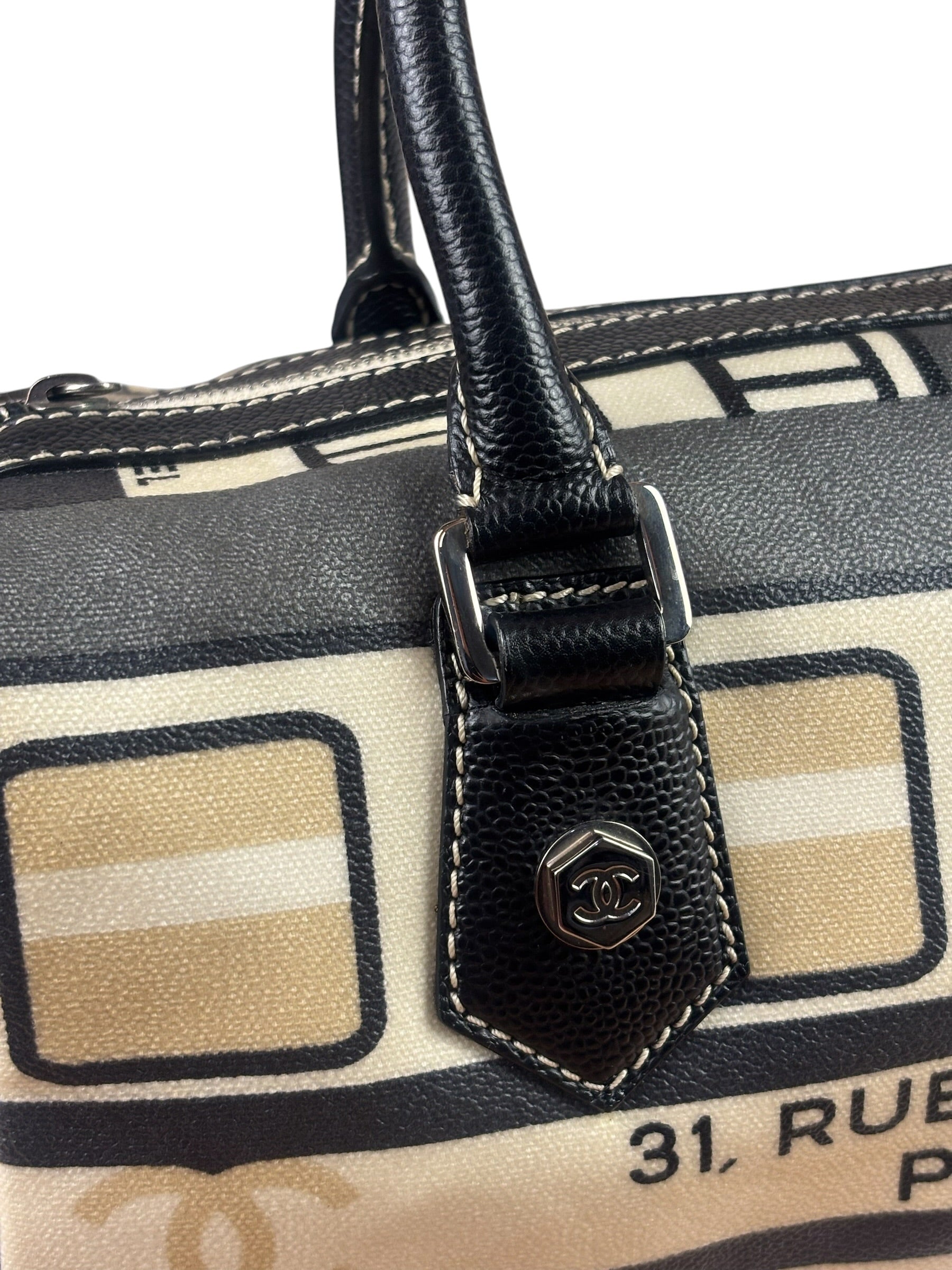 Chanel Cream Leather Coated Canvas Le Train Boston Bag 2006