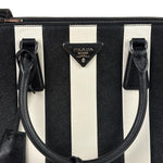 Prada Black/White Saffiano Leather Striped Two-Way Bag