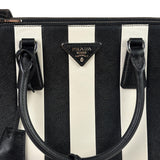 Prada Black/White Saffiano Leather Striped Two-Way Bag