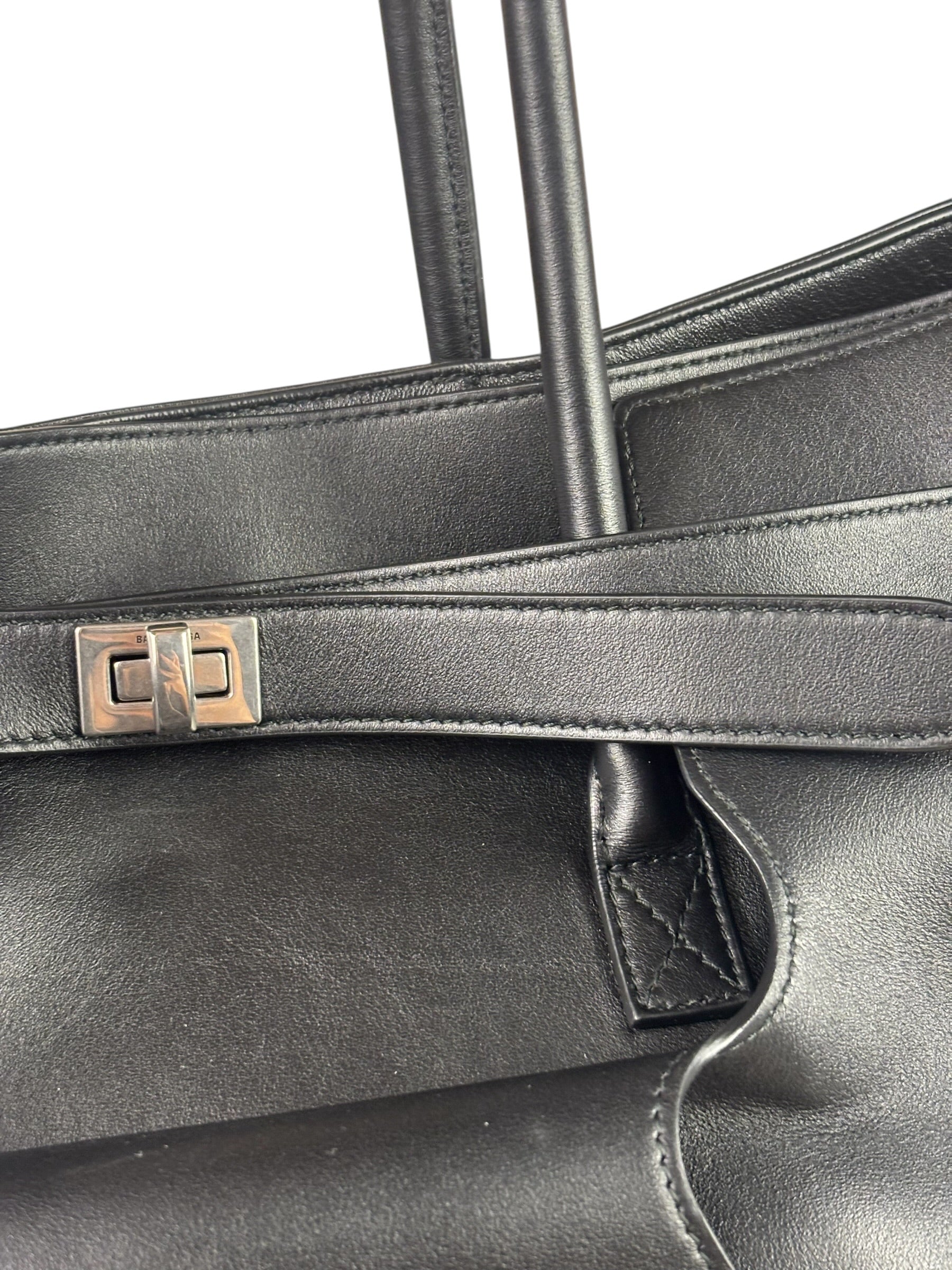 Balenciaga Black Leather Bel Air Carry Carry All Large Tote