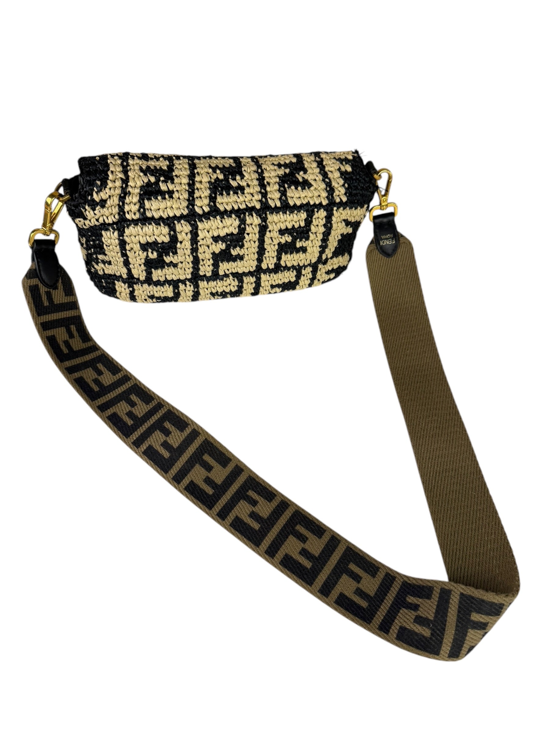 Fendi Black Raffia Zucca Shoulder Baguette