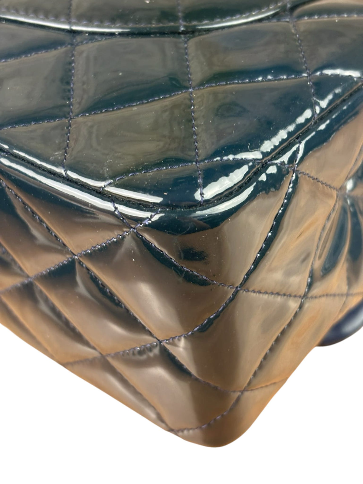 Chanel Dark Teal Quilted Patent M Double Flap 2013