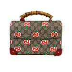 Gucci Red/Beige Leather GG Apple Print Padlock Bamboo Handbag