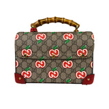Gucci Red/Beige Leather GG Apple Print Padlock Bamboo Handbag