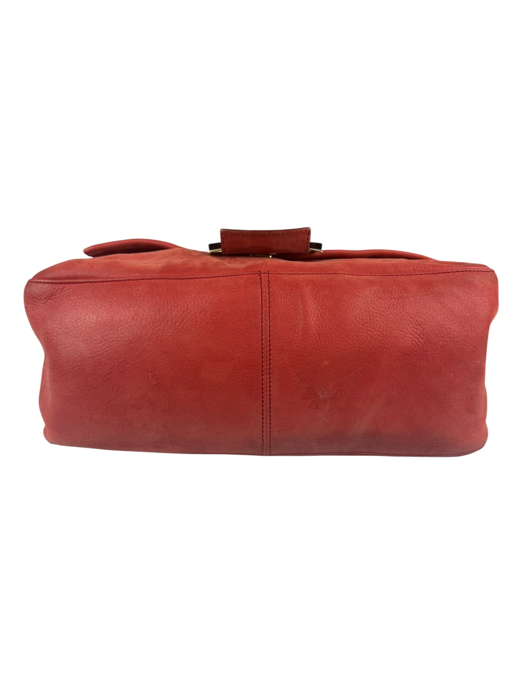 Fendi Red Leather Mamma Baguette Shoulder Bag