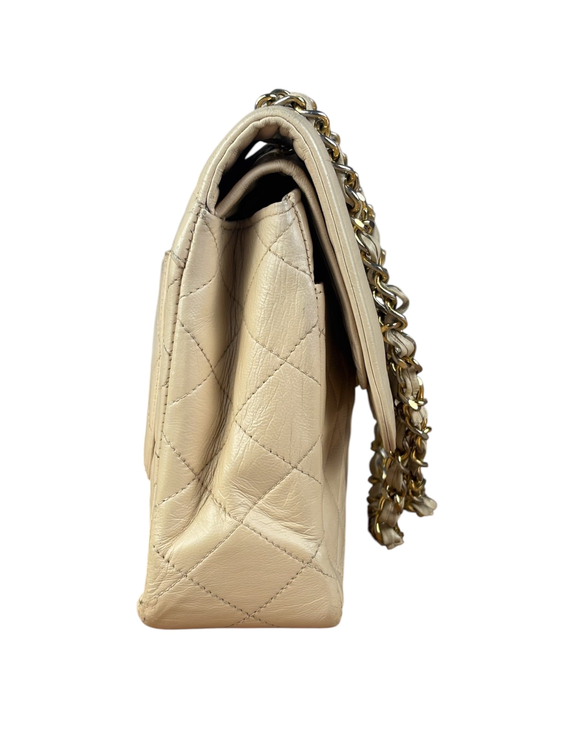 Chanel Beige Quilted CC Vintage Double Flap Bag 90s