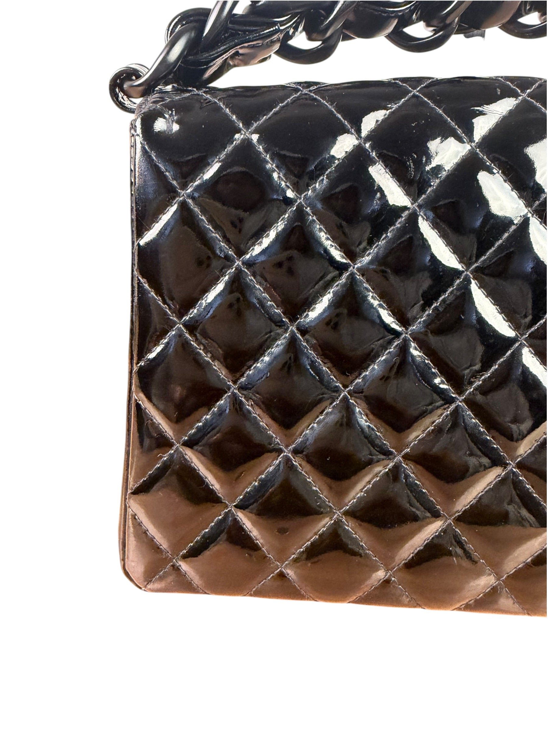 Chanel Black Quilted Patent Leather Top Handle 1996