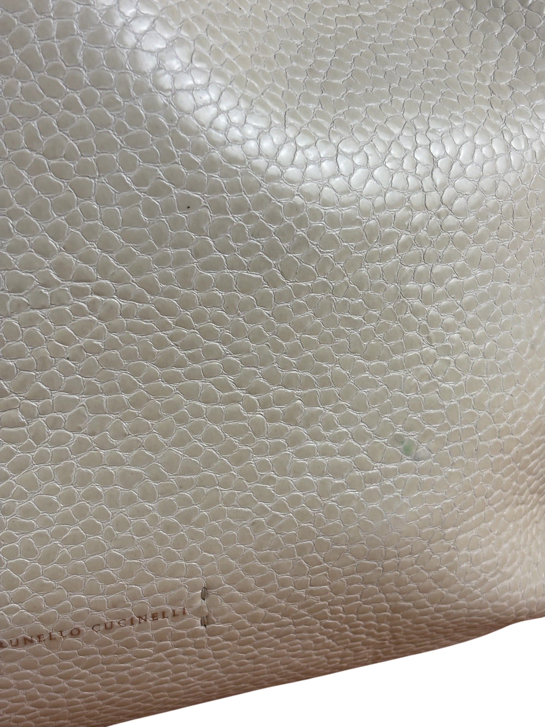 Brunello Cucinelli Ivory Grained Leather Tote Bag