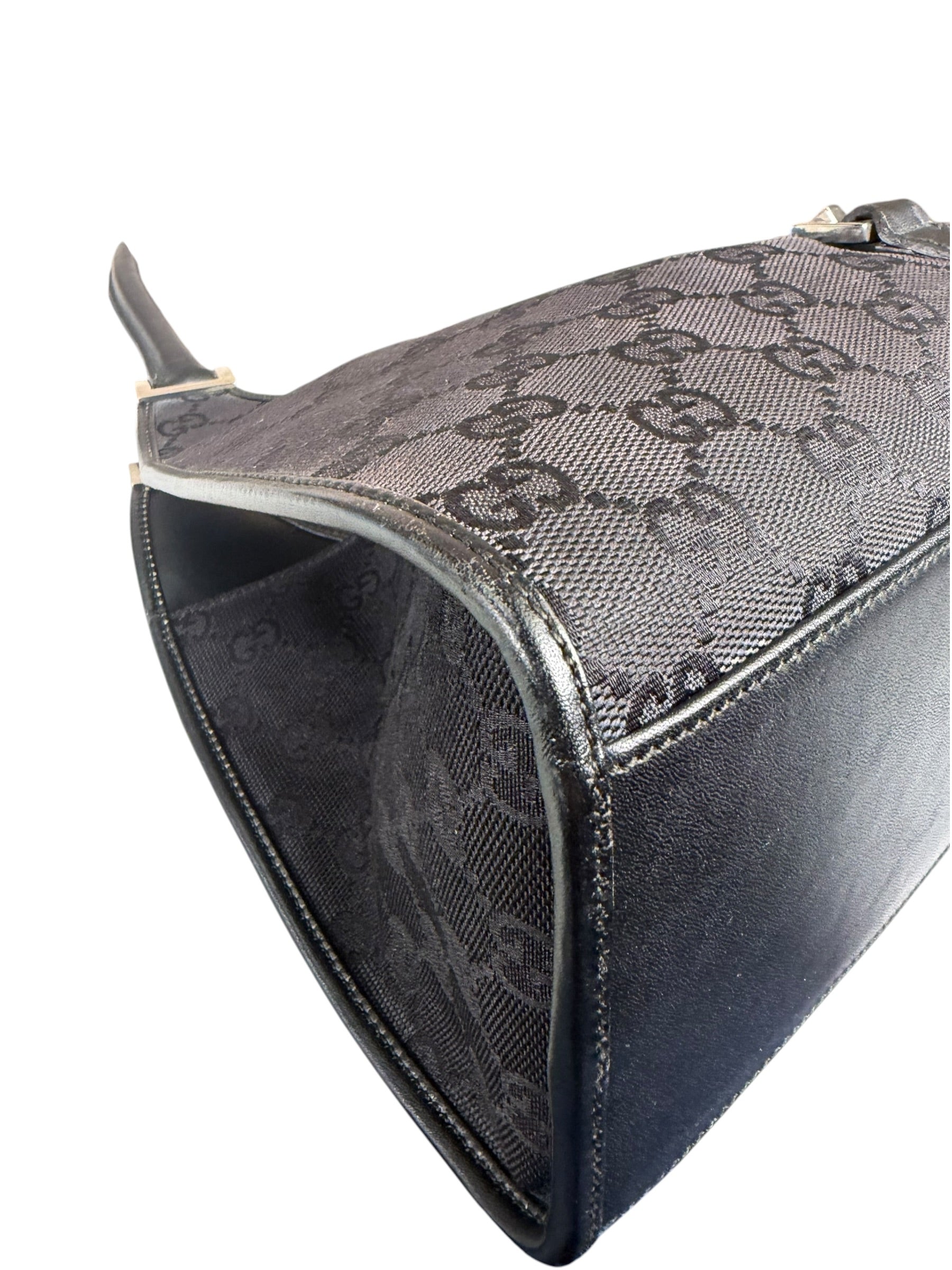 Gucci Black Leather Trim GG Bardot Jackie Medium Hobo Bag