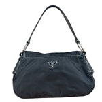 Damaged Prada Vintage Black Tessuto Nylon Leather Trim Saddle Flap Shoulder Bag