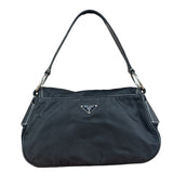 Damaged Prada Vintage Black Tessuto Nylon Leather Trim Saddle Flap Shoulder Bag