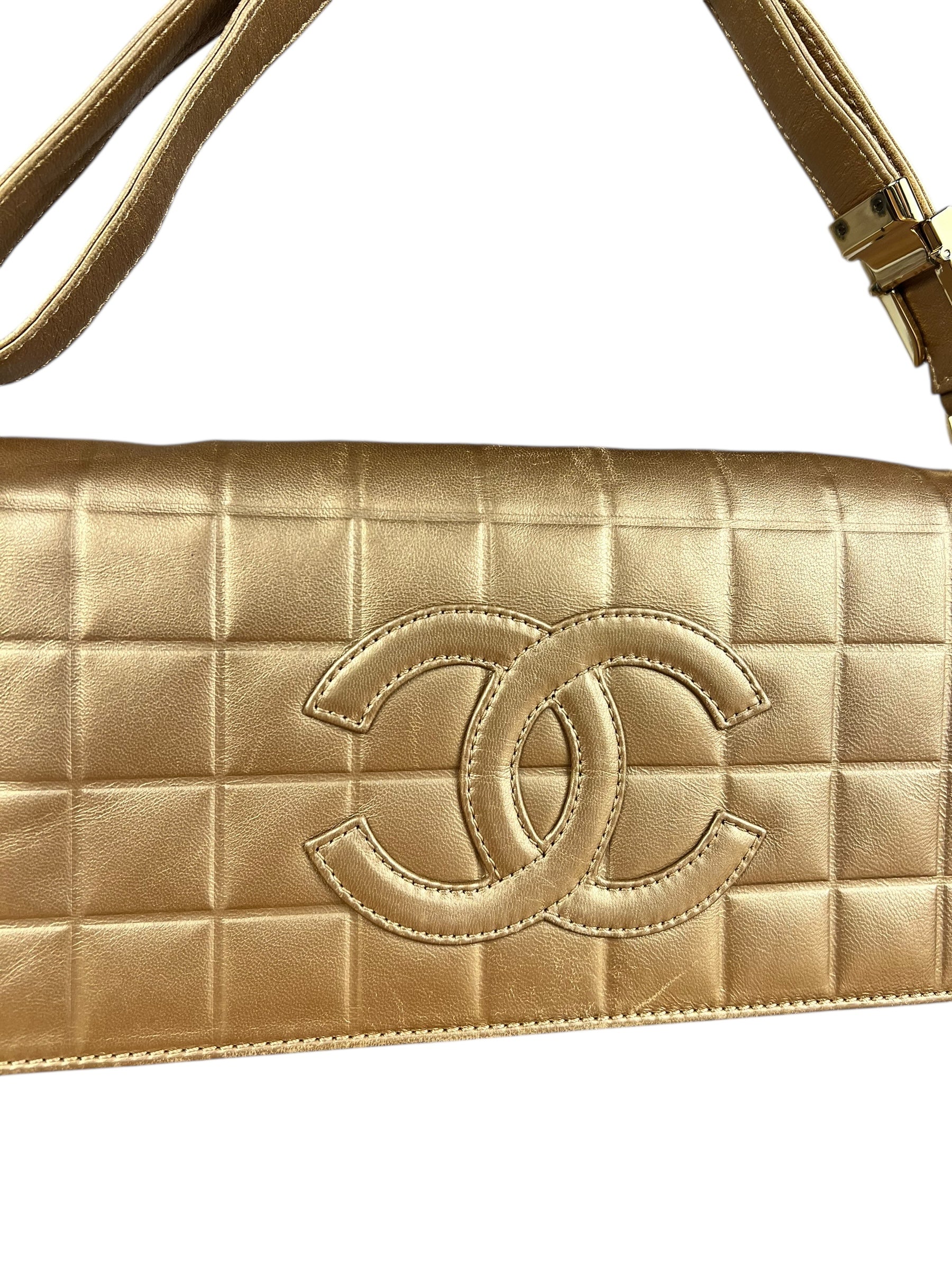 Chanel Gold Leather East West Shoulder Bag 2001