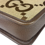 Gucci Brown Leather Trim Jumbo GG Mini Crossbody