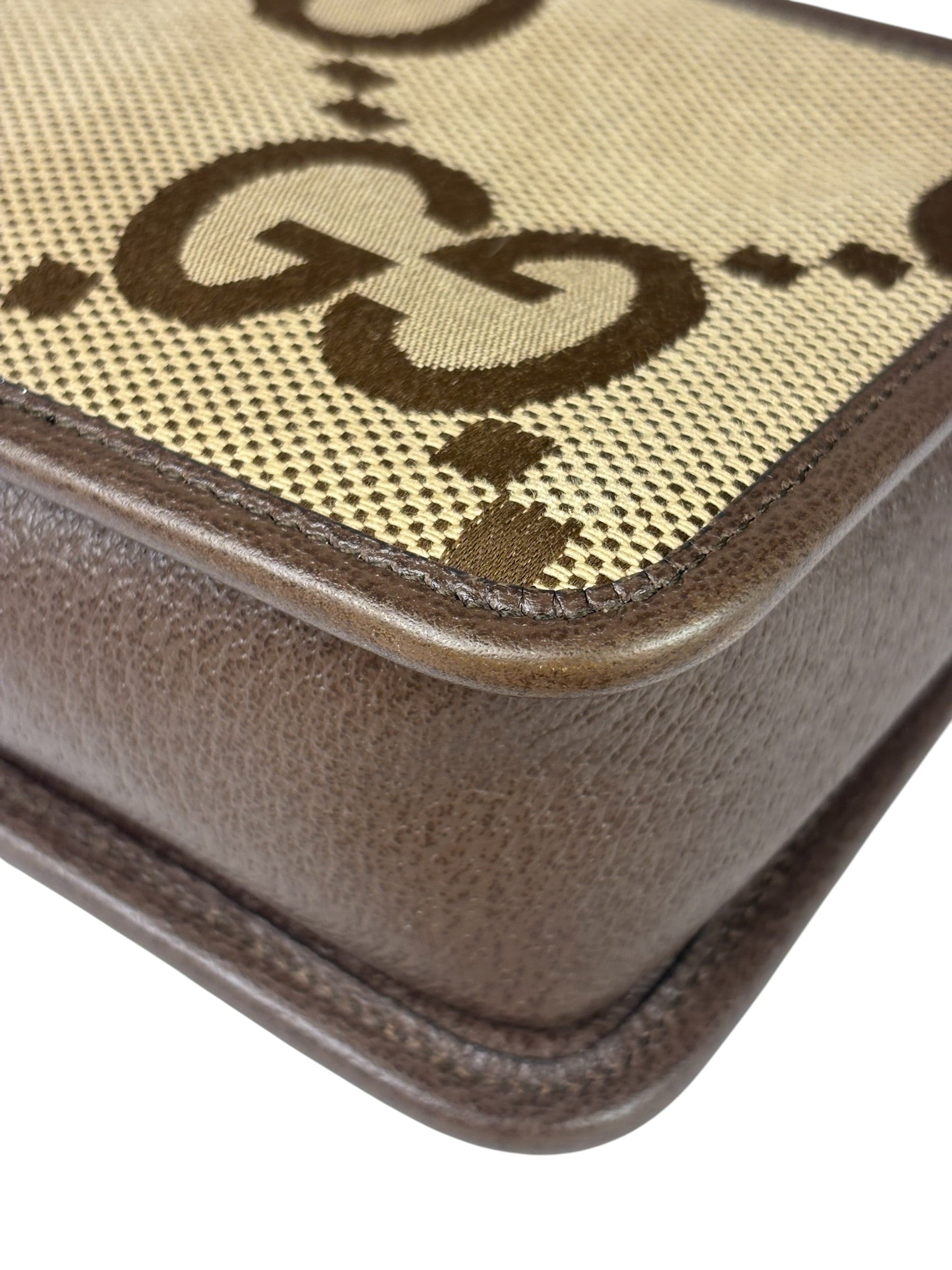 Gucci Brown Leather Trim Jumbo GG Mini Crossbody