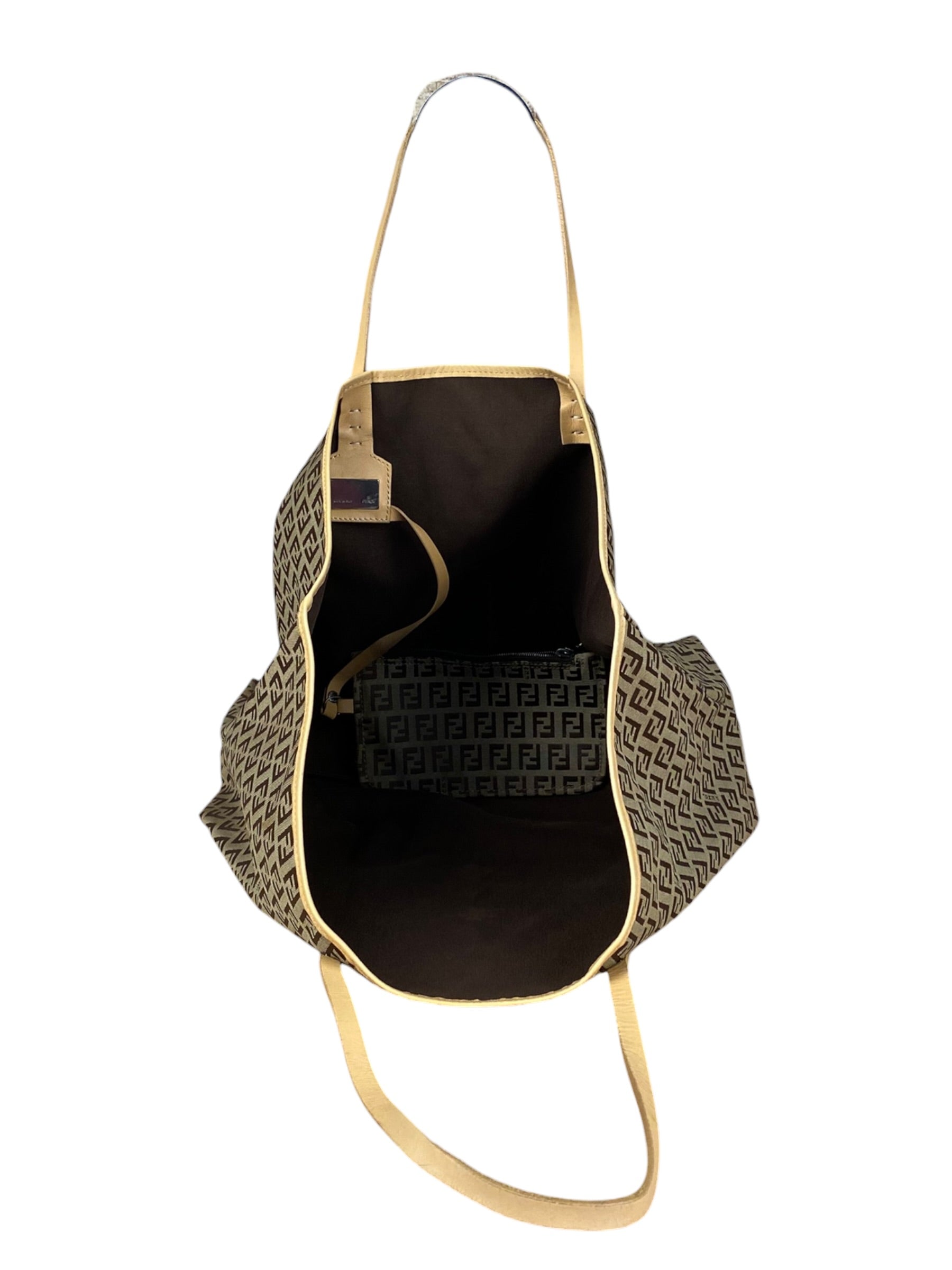 Fendi Vintage Beige Canvas Zucca Shoulder Tote