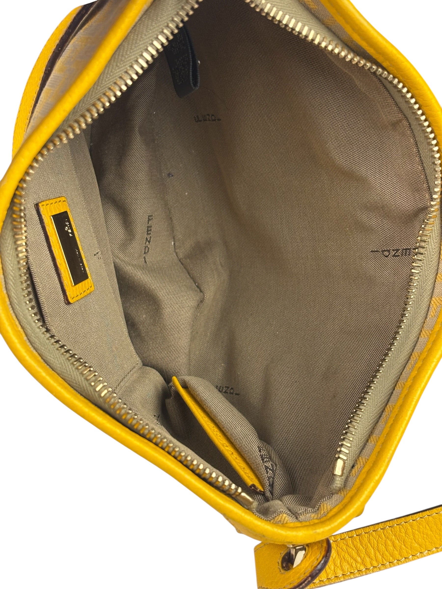 Fendi Yellow Leather Trim Zucca Crossbody Bag