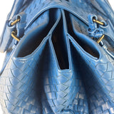 Bottega Venete Blue Lambskin Intrecciato Roma Tote