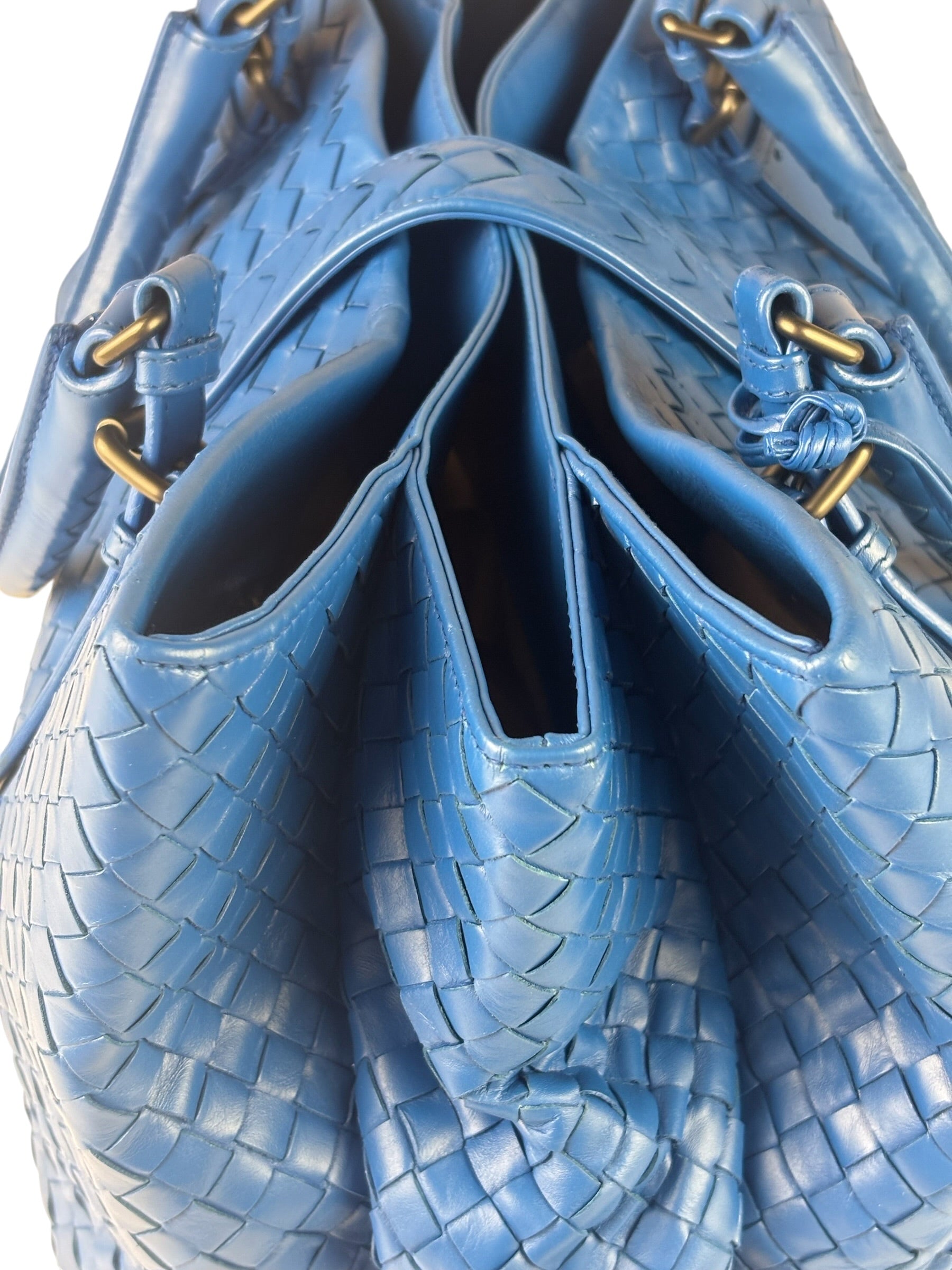 Bottega Venete Blue Lambskin Intrecciato Roma Tote