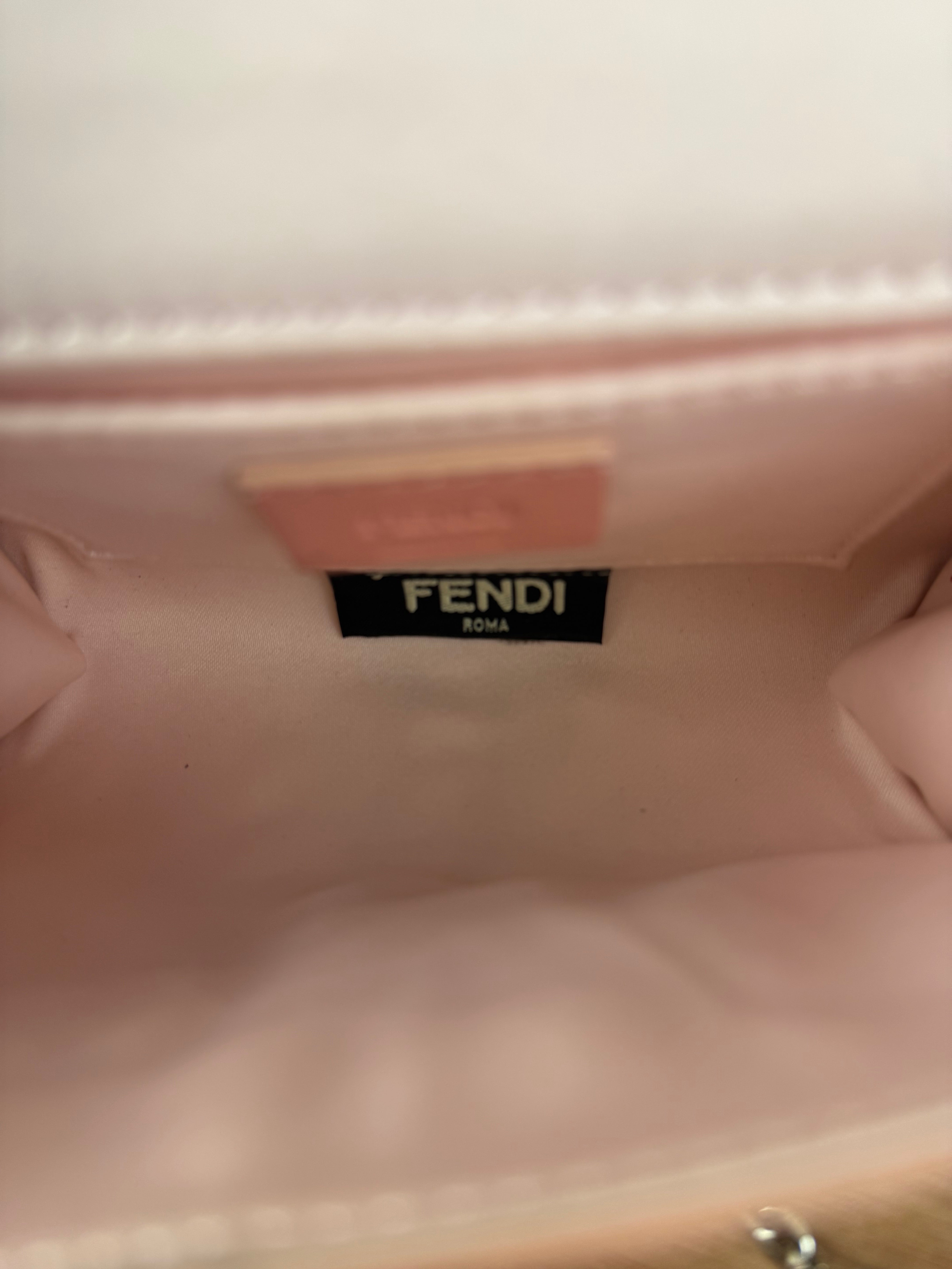 Fendi Pink Python Flower Studded Mini Chain Shoulder Bag