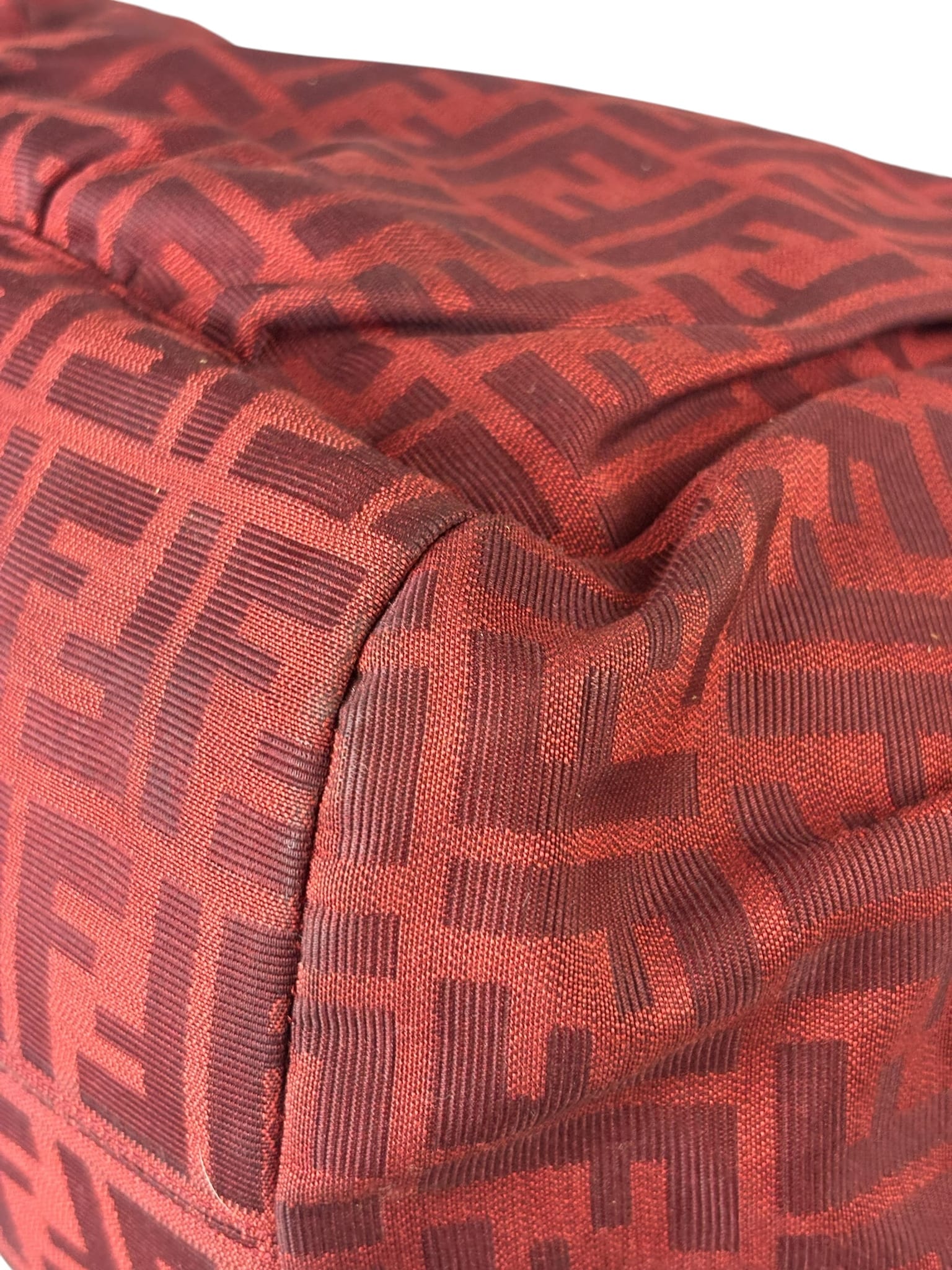 Fendi Red Leather Trim Zucca Chef Tote