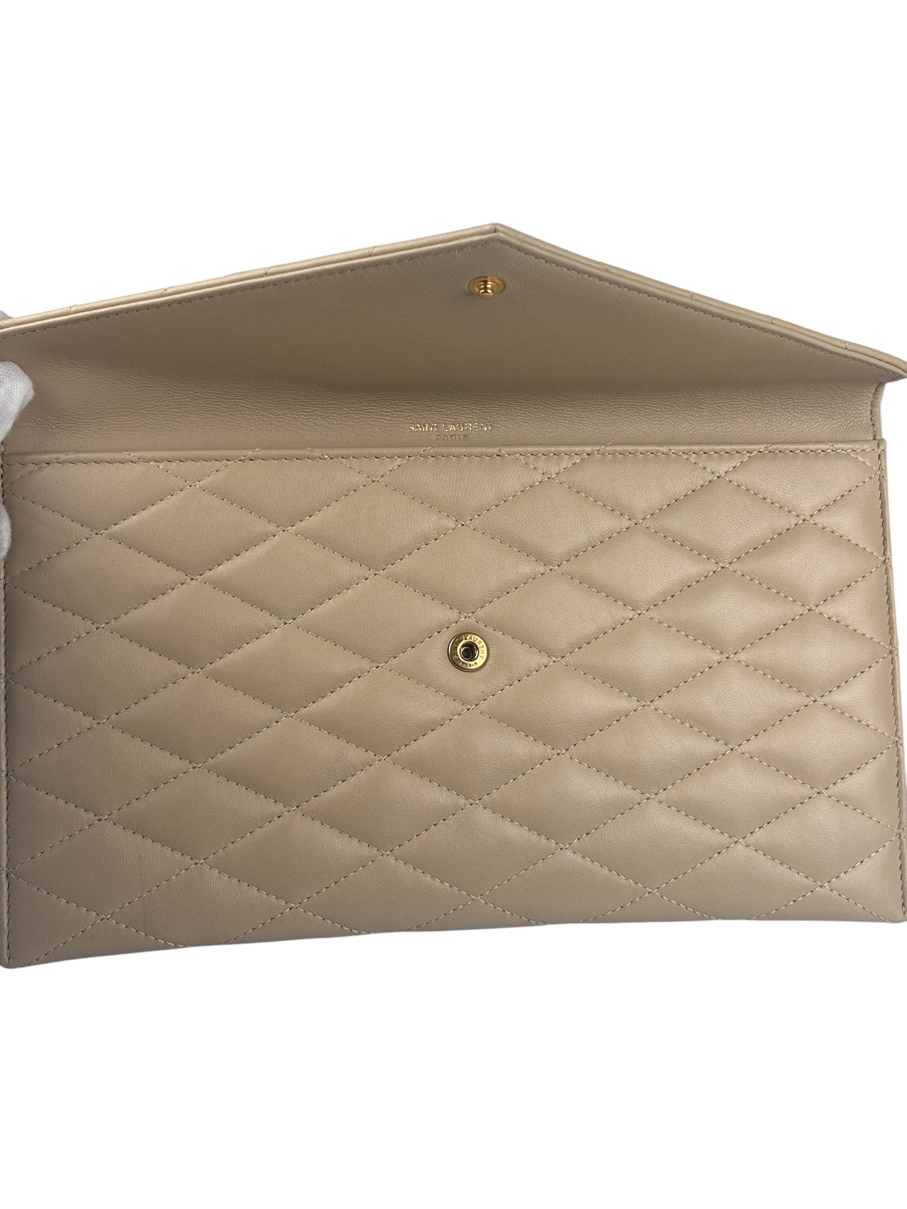 Saint Laurent Beige Quilted Sade Clutch