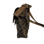 Fendi Vintage Brown Leather Trim Zucca Whipstitch XL Baguette