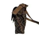 Fendi Vintage Brown Leather Trim Zucca Whipstitch XL Baguette
