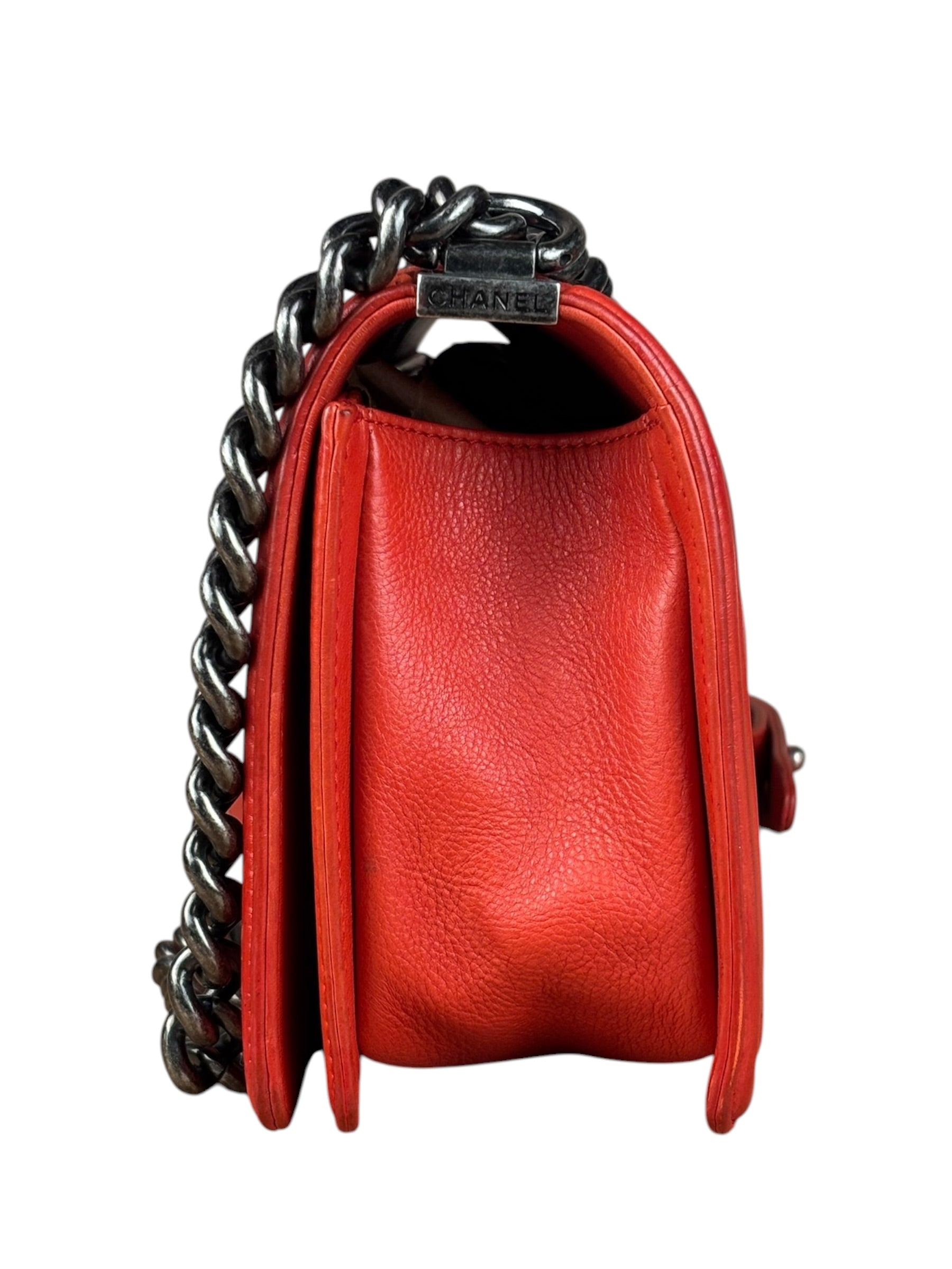 Chanel Red Quilted Double Stitch Boy Bag 2014