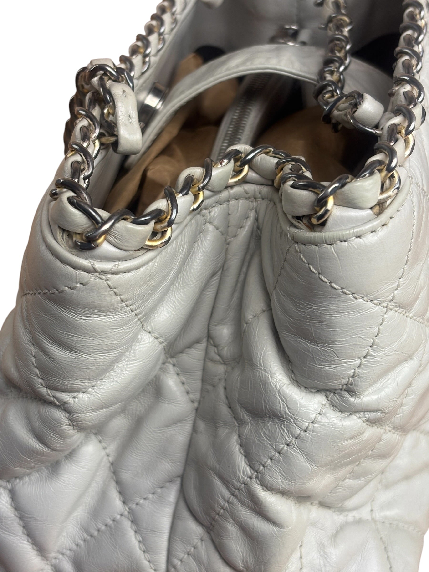 Chanel Vintage White Quilted Leather Chain Me Tote 2010