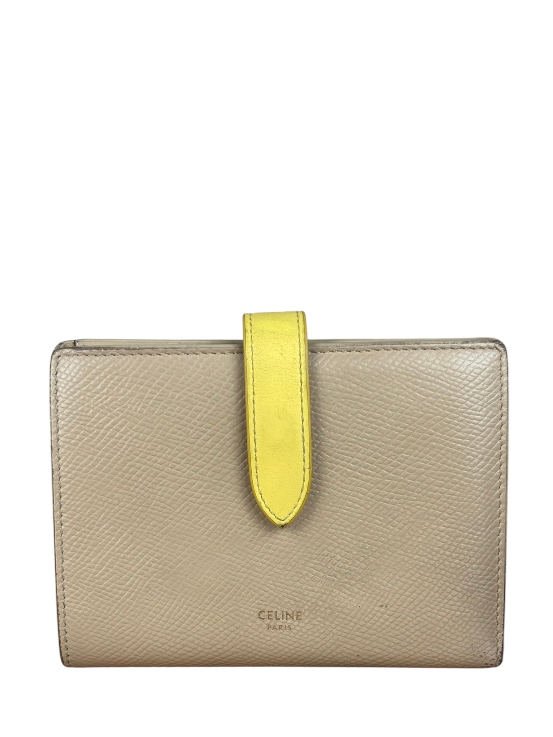 Celine Vintage Beige/Yellow Medium Strap Wallet