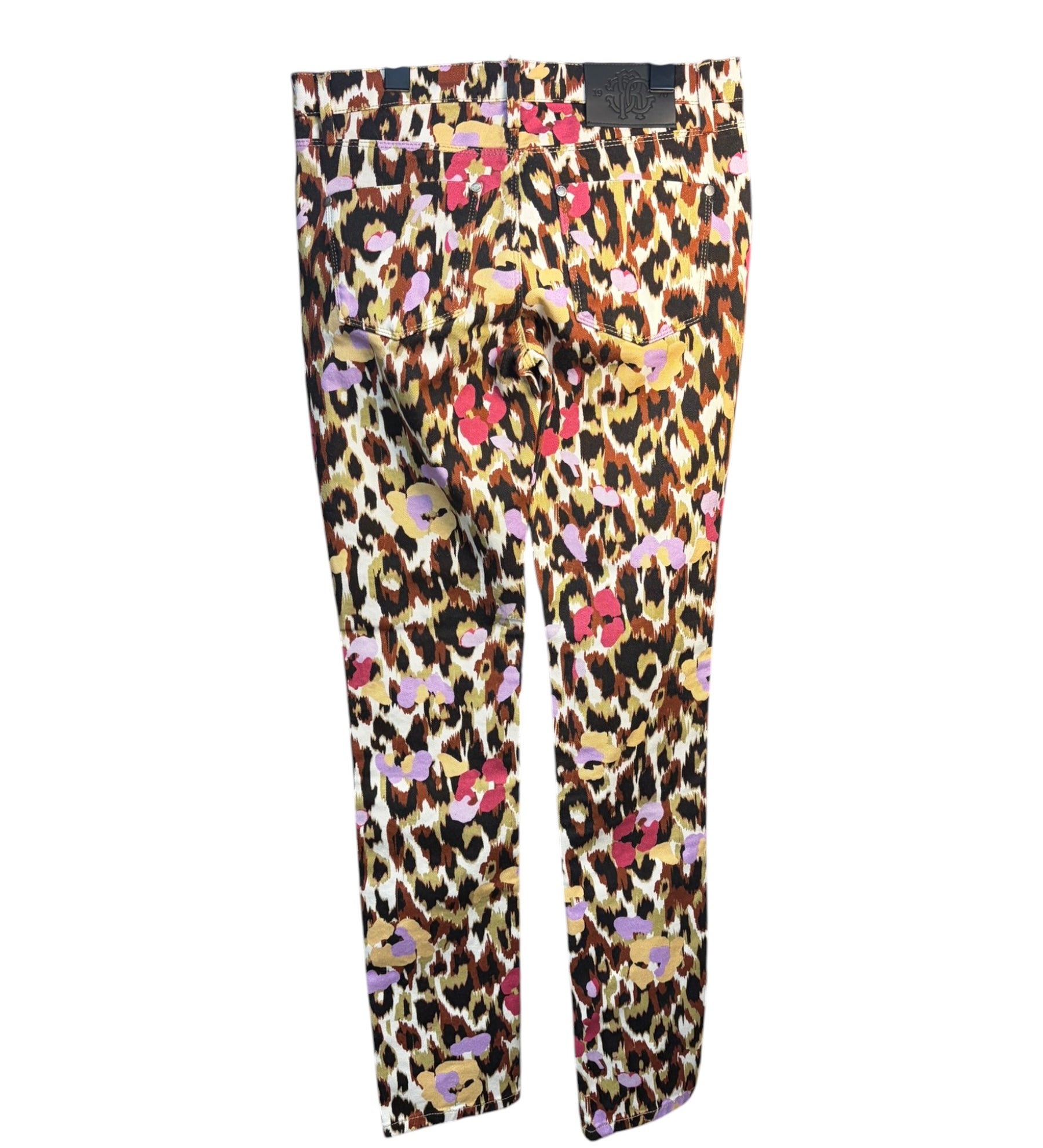 Roberto Cavalli Multicolored Animal-Print Denim Straight Pants