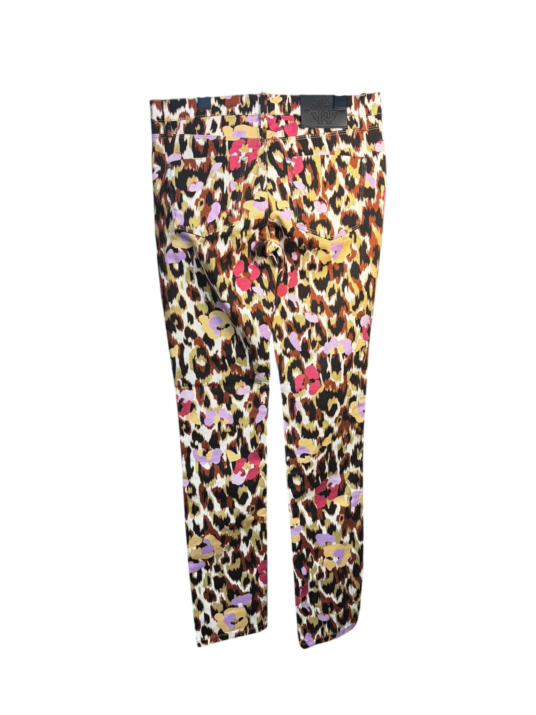 Roberto Cavalli Multicolored Animal-Print Denim Straight Pants
