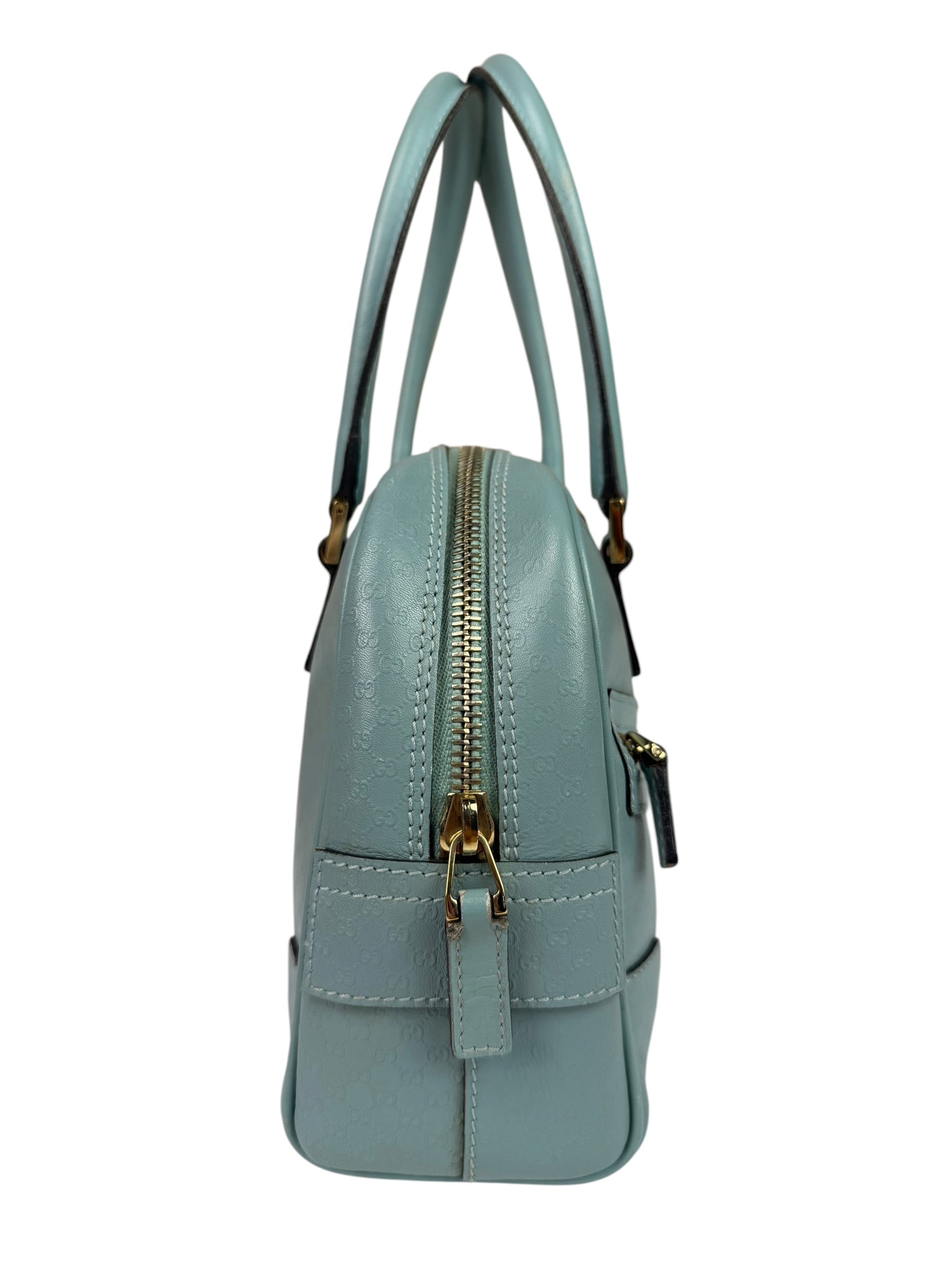 Gucci Blue Leather Micro GG Bowler Bag