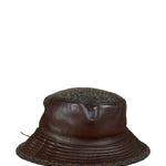 Hermes Vintage Brown Leather-Trimmed Motsch Bucket Hat