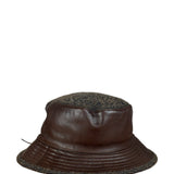 Hermes Vintage Brown Leather-Trimmed Motsch Bucket Hat