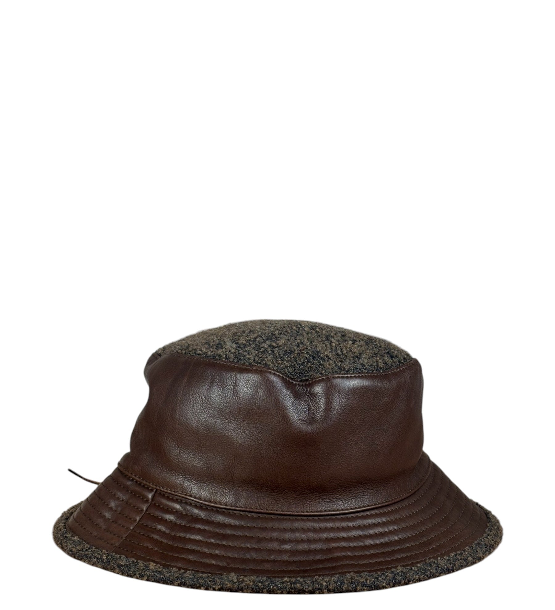 Hermes Vintage Brown Leather-Trimmed Motsch Bucket Hat