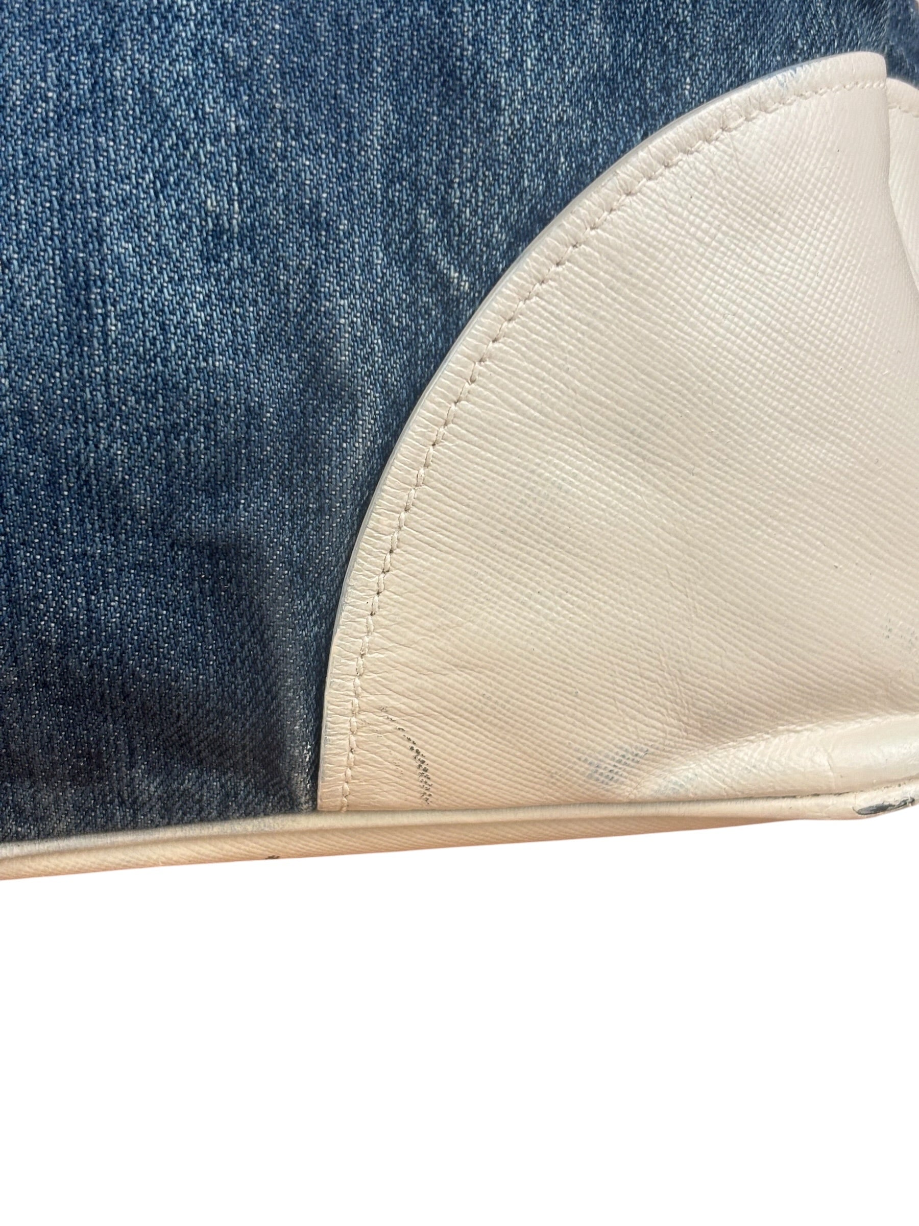 Prada Denim White Leather Trim Saffiano Handbag