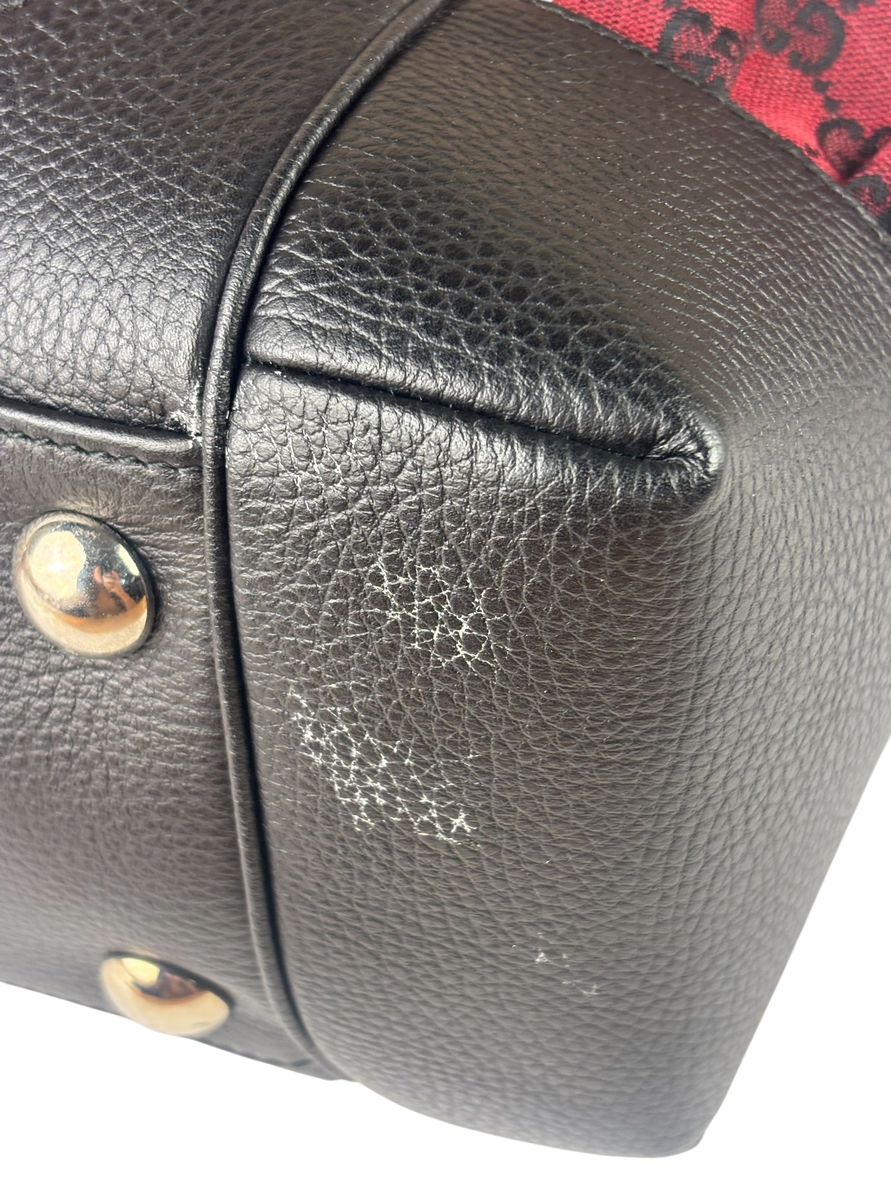 Gucci Red/Black Leather Trim GG Full Moon Tote