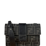 Fendi FF Black Canvas Flap Mini Baguette Shoulder Bag