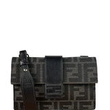 Fendi FF Black Canvas Flap Mini Baguette Shoulder Bag