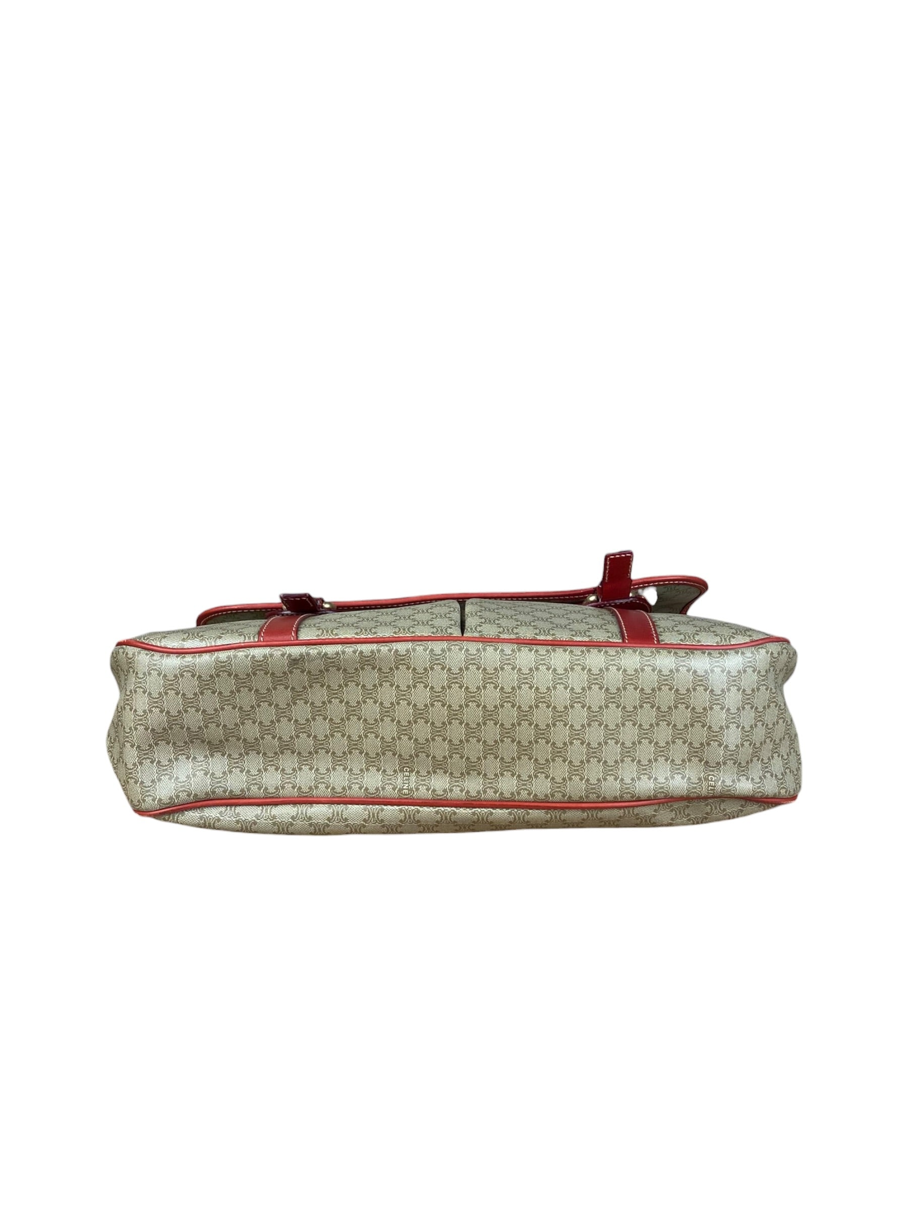 Celine Vintage Macadam Print Red Lined Flap Messenger Bag