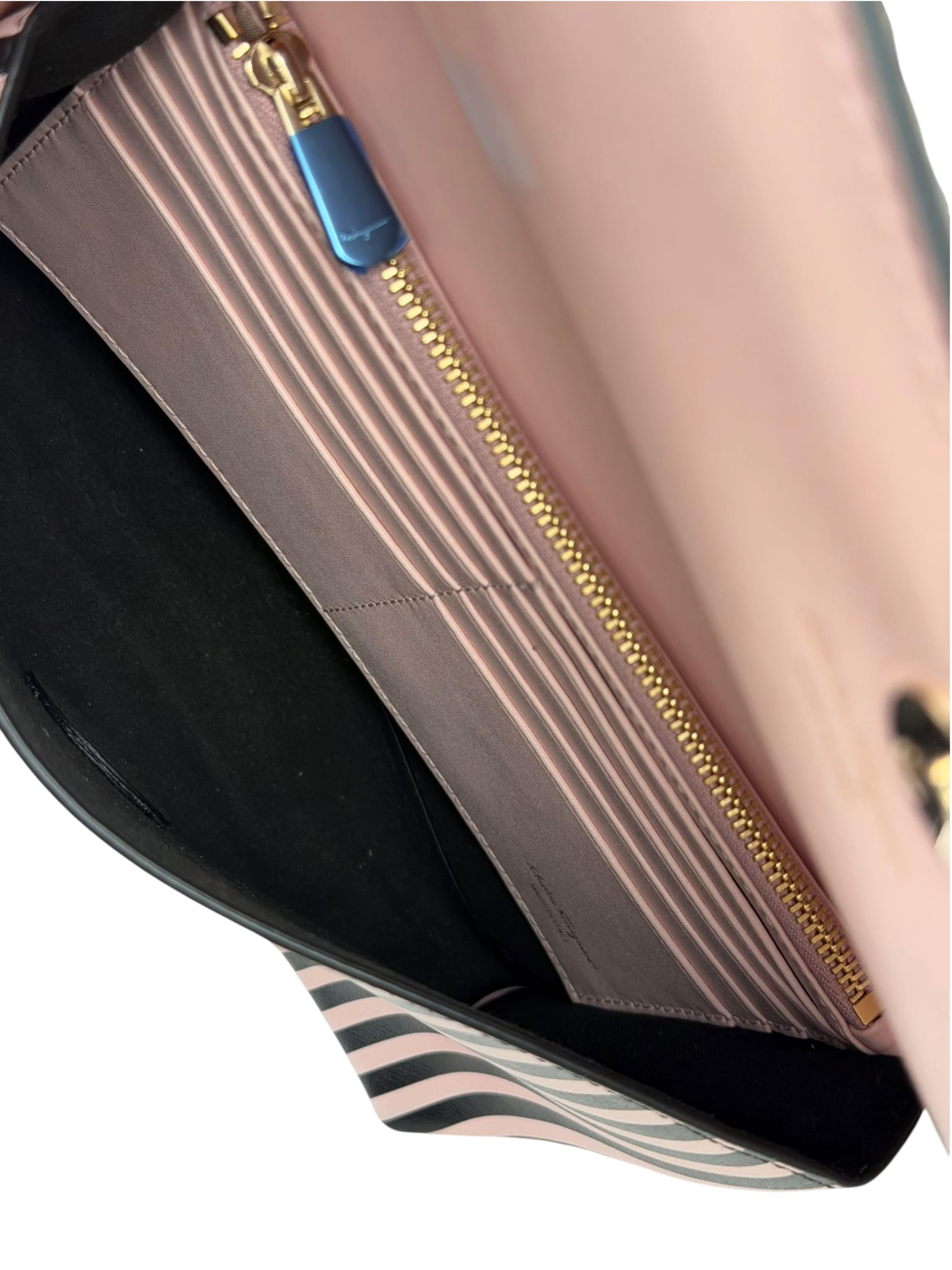 Salvatore Ferragamo Pink/Black Striped Crossbody Bag