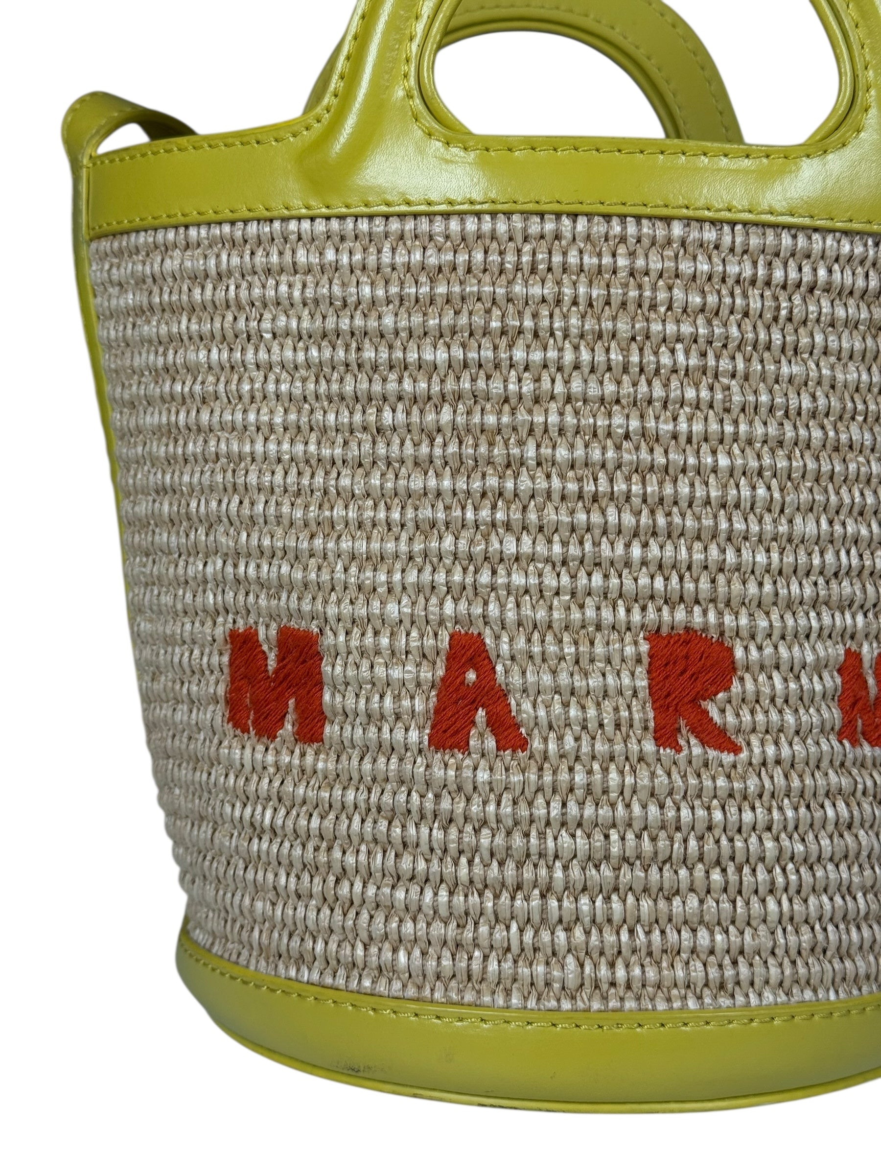 Marni Tropicalia Mini Bucket Bag Raffia with Yellow Trim