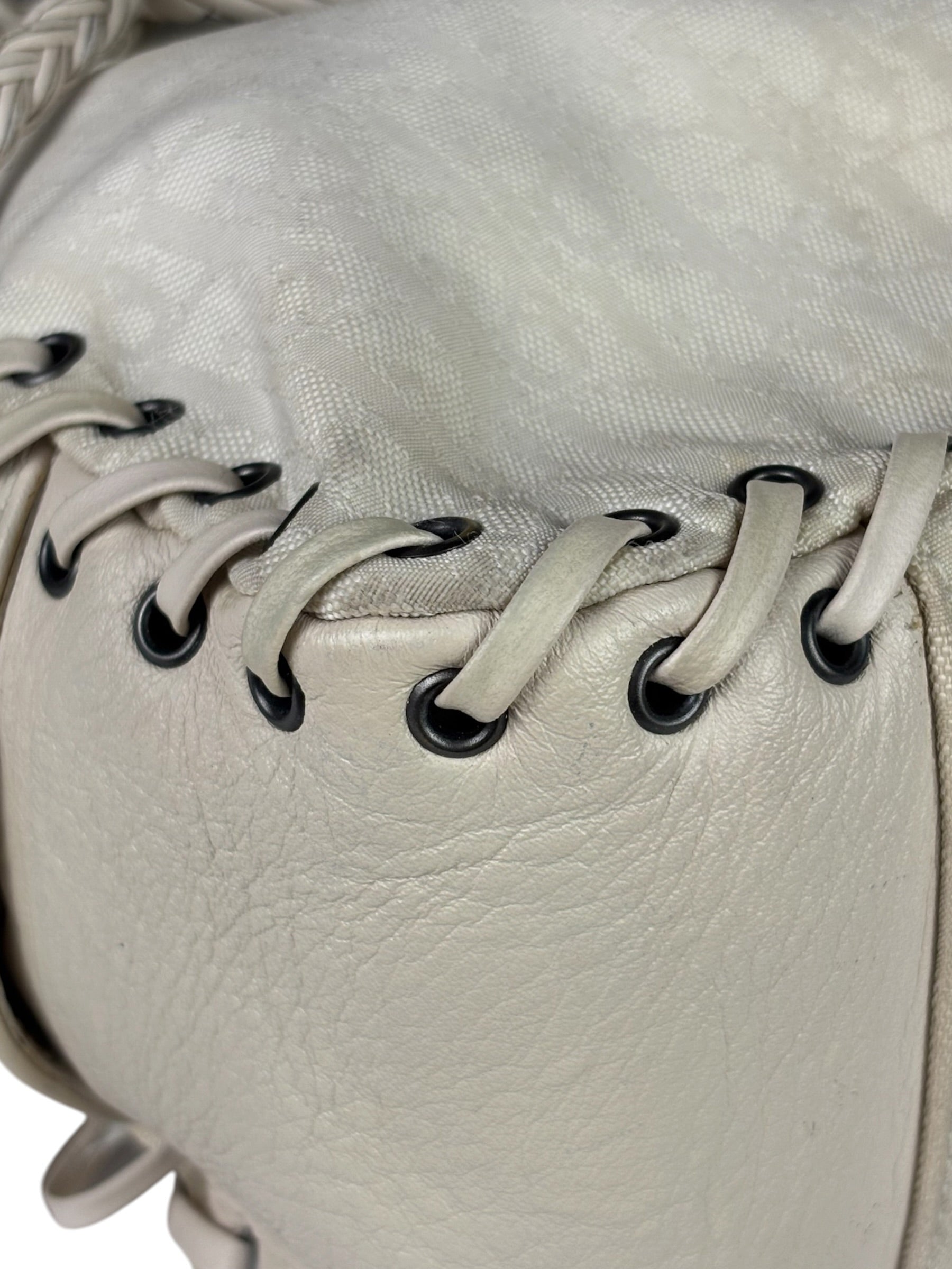 Christian Dior Cream Leather Braided Ethnic Shoulder Bag