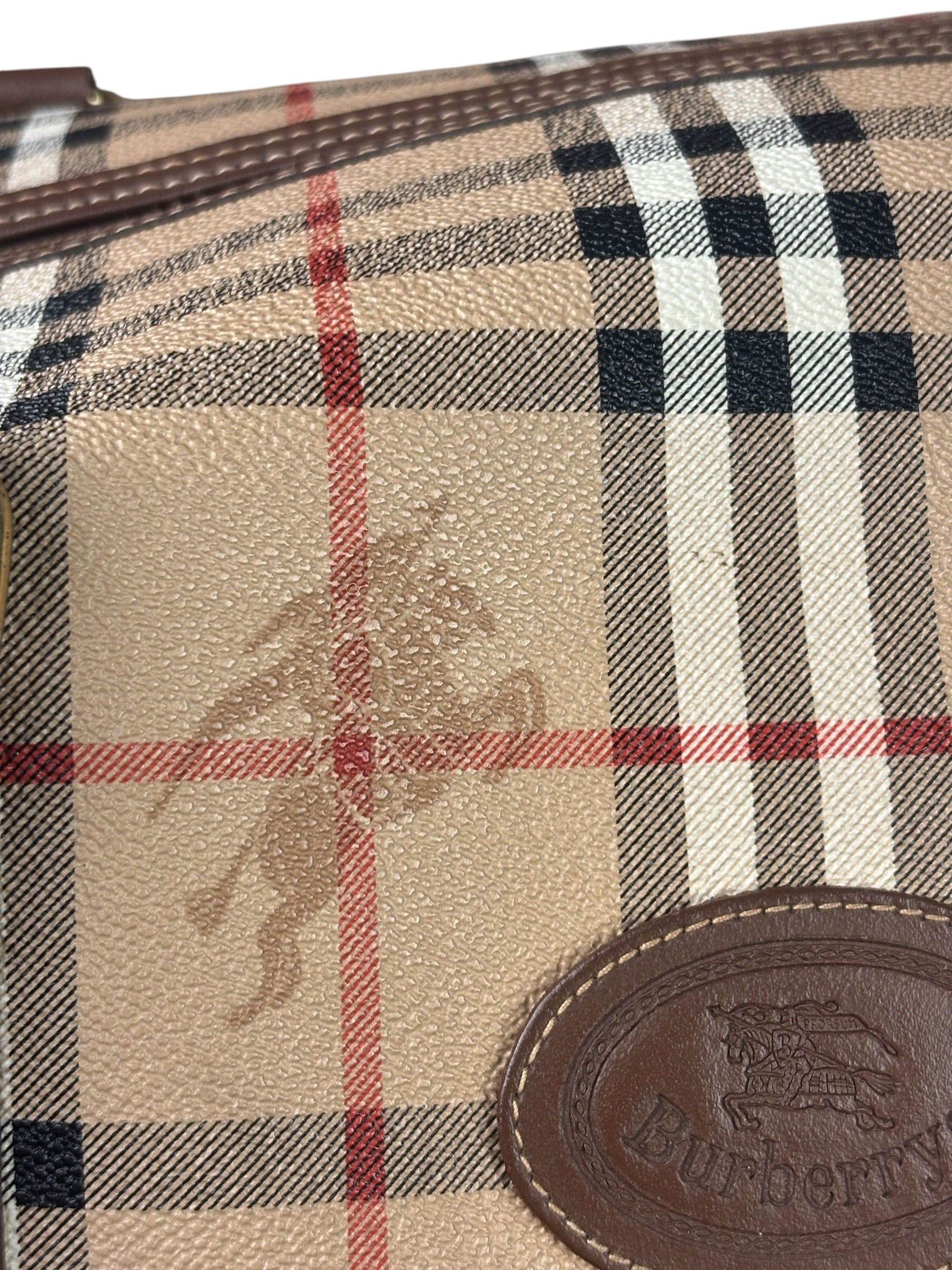 Burberry Beige/Brown Leather House Check Boston Bag