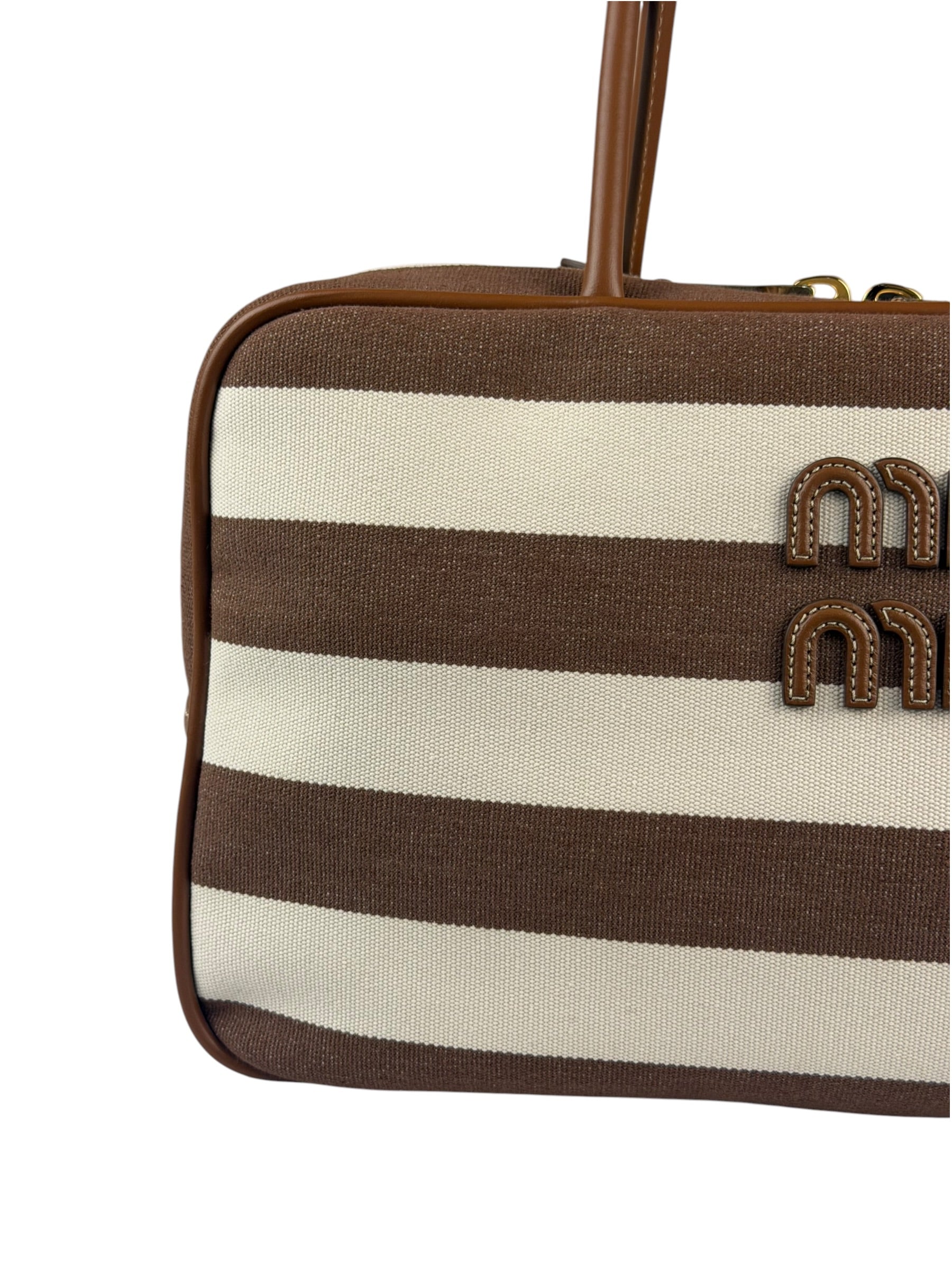 Miu Miu Canvas Stripped Beau Top Handle Bag