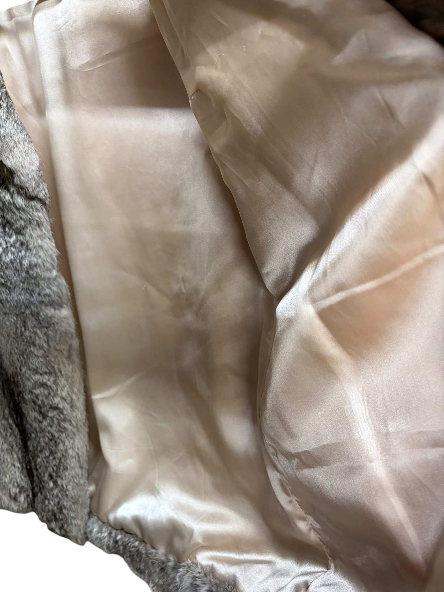 Vintage Grey Rabbit Fur Pink Liner Coat (Tagged 11)