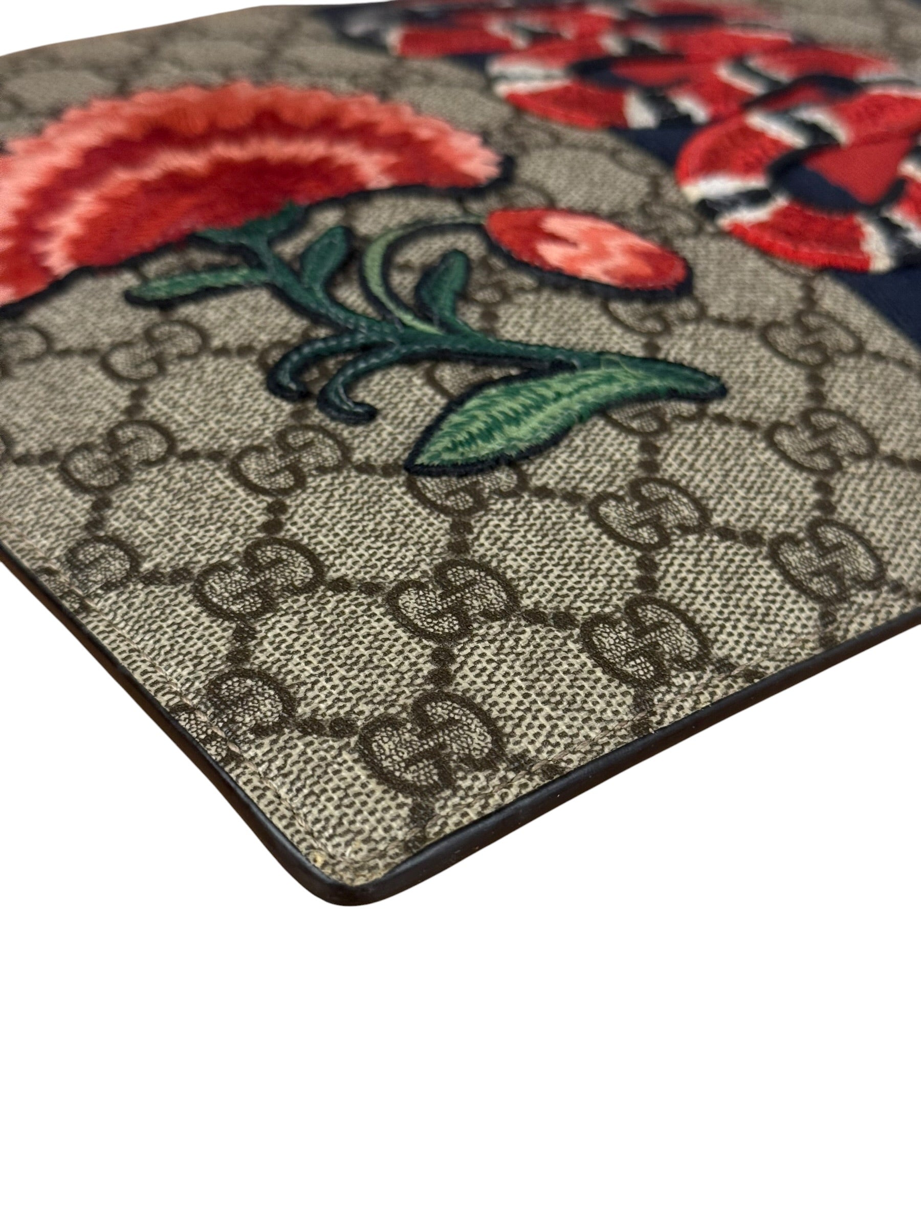 Gucci GG Supreme Kingsnake Hummingbird Embroidered Clutch Pouch