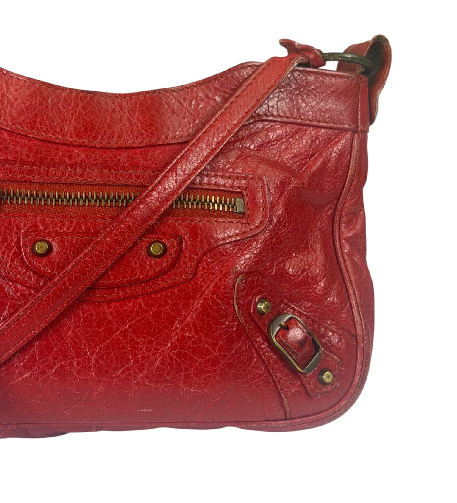 Balenciaga Red Lambskin Hip Moto Crossbody